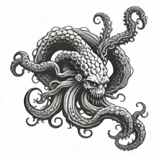 A majestic kraken tattoo emerging from the depths of the ocean, with each tentacle showcasing a different military insignia, representing the client's dual interests in the ocean and their veteran background tattoo design idea