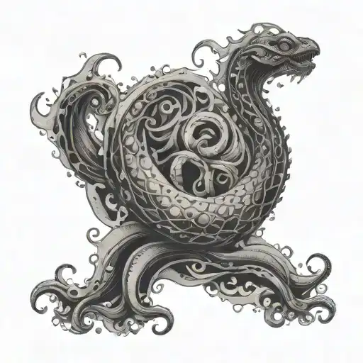 Create a tattoo of a Kraken emerging from the ocean waves, symbolizing strength and overcoming challenges tattoo design idea