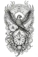 A phoenix made of intricate clock hands and timepieces, symbolizing rebirth and eternity tattoo design idea