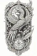 A phoenix made of intricate clock hands and timepieces, symbolizing rebirth and eternity tattoo design idea