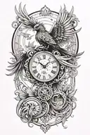 A phoenix made of intricate clock hands and timepieces, symbolizing rebirth and eternity tattoo design idea
