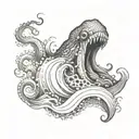 Create a tattoo of a Kraken emerging from the ocean waves, symbolizing strength and overcoming challenges tattoo design idea