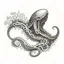 Create a tattoo of a Kraken emerging from the ocean waves, symbolizing strength and overcoming challenges tattoo design idea