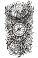 A phoenix made of intricate clock hands and timepieces, symbolizing rebirth and eternity tattoo design idea