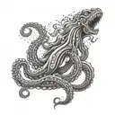 Create a tattoo of a Kraken emerging from the ocean waves, symbolizing strength and overcoming challenges tattoo design idea