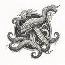 Create a tattoo of a Kraken emerging from the ocean waves, symbolizing strength and overcoming challenges tattoo design idea