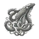 Create a tattoo of a Kraken emerging from the ocean waves, symbolizing strength and overcoming challenges tattoo design idea