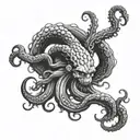 A majestic kraken tattoo emerging from the depths of the ocean, with each tentacle showcasing a different military insignia, representing the client's dual interests in the ocean and their veteran background tattoo design idea