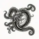 A majestic kraken tattoo emerging from the depths of the ocean, with each tentacle showcasing a different military insignia, representing the client's dual interests in the ocean and their veteran background tattoo design idea