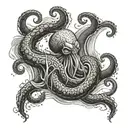 Create a tattoo of a Kraken emerging from the ocean waves, symbolizing strength and overcoming challenges tattoo design idea