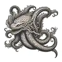 Create a tattoo of a Kraken emerging from the ocean waves, symbolizing strength and overcoming challenges tattoo design idea