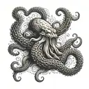 Create a tattoo of a Kraken emerging from the ocean waves, symbolizing strength and overcoming challenges tattoo design idea