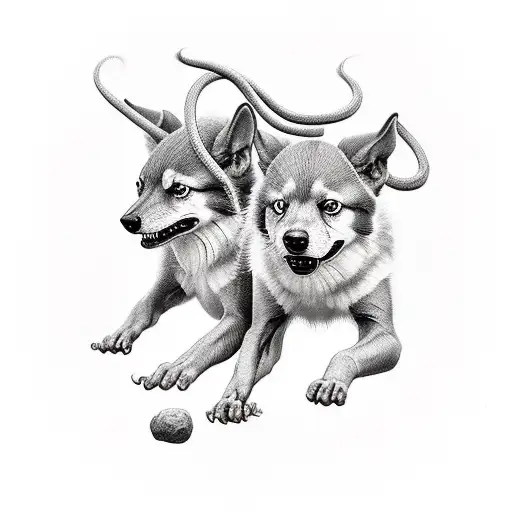 Cerberus ripping trough skin tattoo design idea