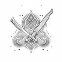 black sword minimal plain crossed with black plain minimal axe tattoo design idea