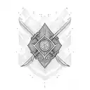 black sword minimal plain crossed with black plain minimal axe tattoo design idea