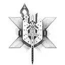 black sword minimal plain crossed with black plain minimal axe tattoo design idea