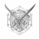 black sword minimal plain crossed with black plain minimal axe tattoo design idea