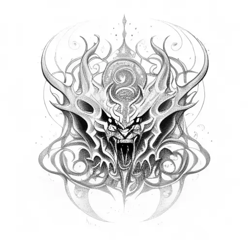 A mystical creature from Magic The Gathering surrounded by swirling patterns tattoo design idea