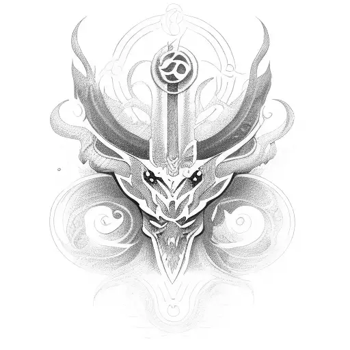A mystical creature from Magic The Gathering surrounded by swirling patterns tattoo design idea