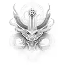 A mystical creature from Magic The Gathering surrounded by swirling patterns tattoo design idea