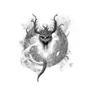 A mystical creature from Magic The Gathering surrounded by swirling patterns tattoo design idea