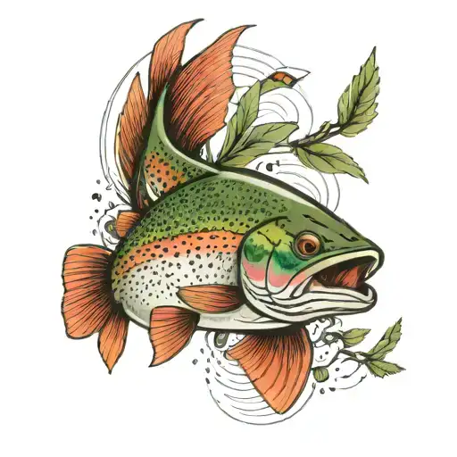 rainbow trout eating mayfly  tattoo design idea