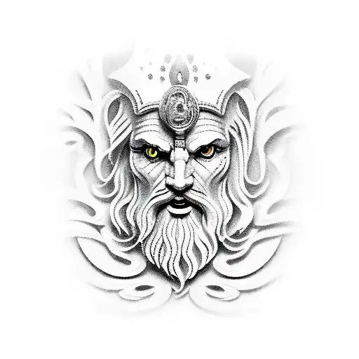 zeus whit ornament and number 7 blurred tattoo design idea