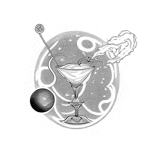 A mixologist creating a cosmic cocktail with swirling galaxies tattoo design idea