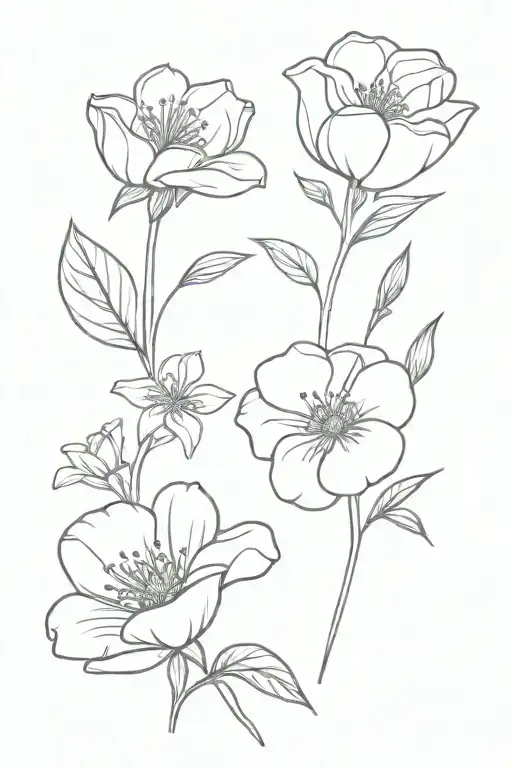 April, July, August, September, August, December  birth flowers tattoo design idea
