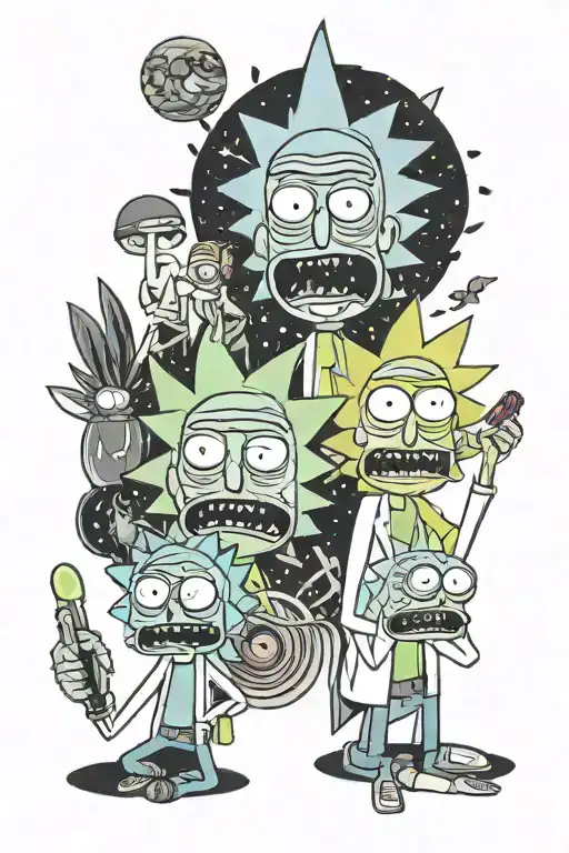 rick and morty in acid tattoo design idea
