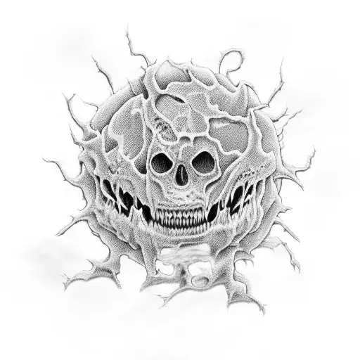 A terrifying horror creature made entirely of environmental elements tattoo design idea