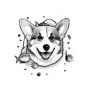 A corgi floating in the sea surrounded by horror-themed sea creatures tattoo design idea