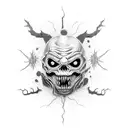 A terrifying horror creature made entirely of environmental elements tattoo design idea