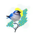 blue bird with flowers tattoo design idea