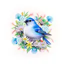 blue bird with flowers tattoo design idea