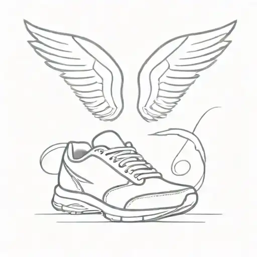 A minimalist tattoo of a running shoe with wings, symbolizing the feeling of freedom and speed while running tattoo design idea