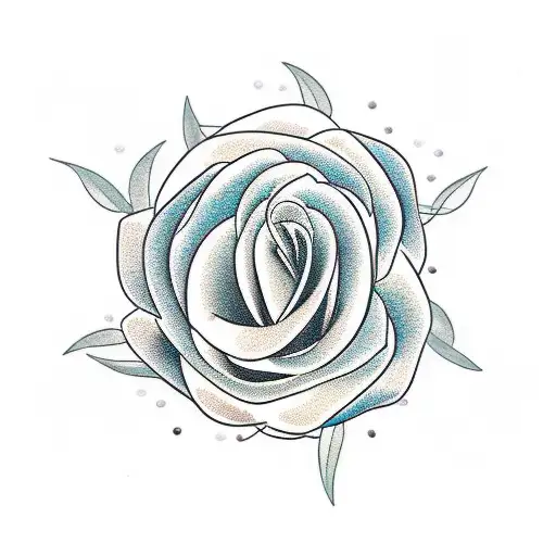 green diamond with D shape surrounded with few pearls, roses, eucalyptus leaves, lilies tattoo design idea