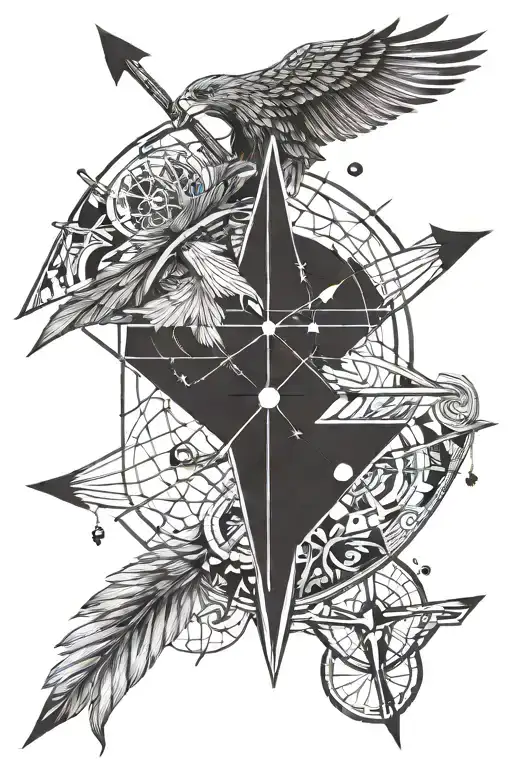 arrow with compass and anchor and earth and eagle flying tattoo design idea