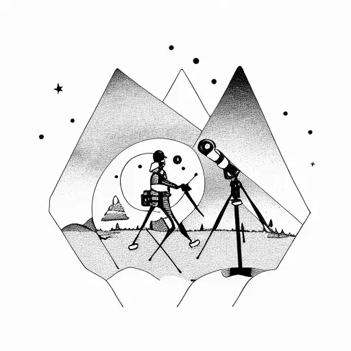 A hiker capturing the stars with a camera tattoo design idea