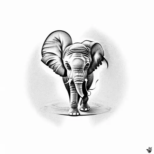 baby elephant with a butterfly on the tip of the trunk tattoo design idea