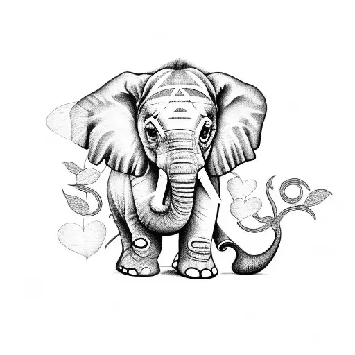 baby elephant with a butterfly on the trunk tattoo design idea