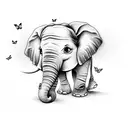 baby elephant with butterfly on the trunk tattoo design idea