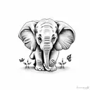 baby elephant with butterfly on the trunk tattoo design idea