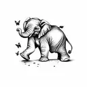 baby elephant with butterfly on the trunk tattoo design idea