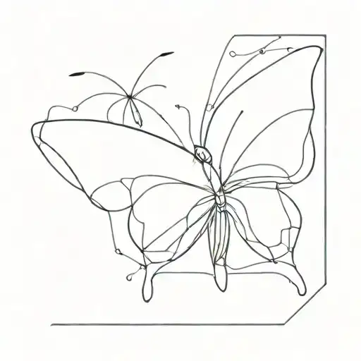 fine line butterfly flying tattoo design idea