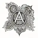 Design 1:Centerpiece (Letter A): A bold, stylized "A" in the center.Surrounding Chakra: A detailed chakra (disc with rad tattoo design idea