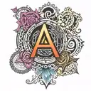 Design 1:Centerpiece (Letter A): A bold, stylized "A" in the center.Surrounding Chakra: A detailed chakra (disc with rad tattoo design idea