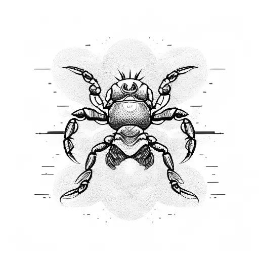 Combine the elements of a scorpion, a crab, and the sun and moon in a celestial-themed black-grey tattoo tattoo design idea