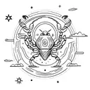 Combine the elements of a scorpion, a crab, and the sun and moon in a celestial-themed black-grey tattoo tattoo design idea