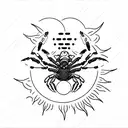 Combine the elements of a scorpion, a crab, and the sun and moon in a celestial-themed black-grey tattoo tattoo design idea